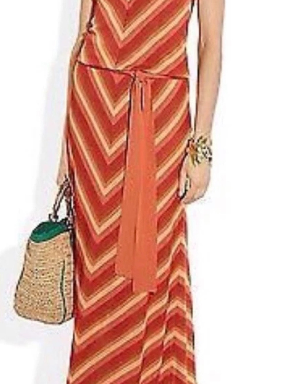 Haute Hippie Orange Chevron Maxi Dress with Self-Tie Sash